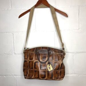 Dooney & Bourke Brown Leather Croc Embossed Tote Handbag Shoulder Purse